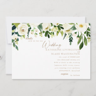 Invitación a la simple floral blanca y a la boda d