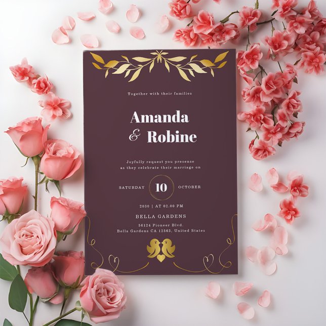 Invitación a la simple y elegante boda de la hoja  (Subido por el creador)
