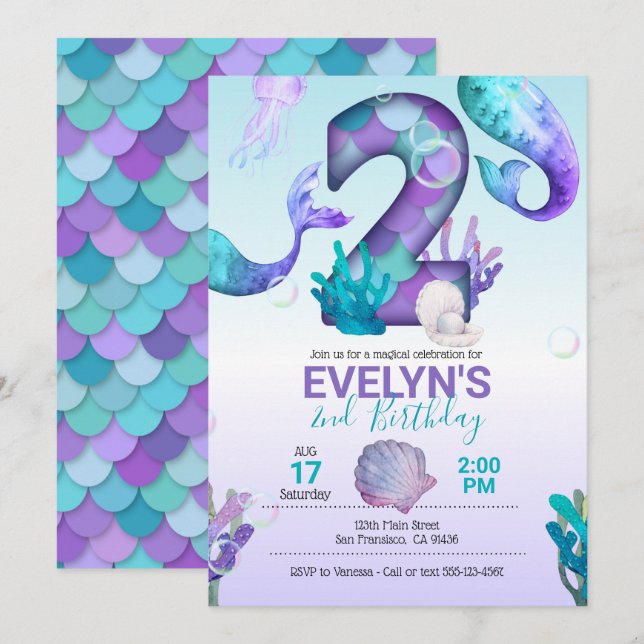 Invitación a la sirena a cumplir dos años (Anverso / Reverso)