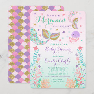 Invitación a la sirena Baby Shower ducha de oro ro