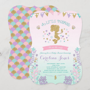 Invitación a la sirena Baby Shower Pink Verde azul