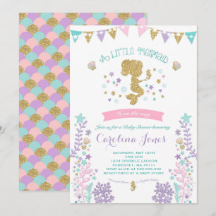 Invitación a la sirena Baby Shower Pink Verde azul