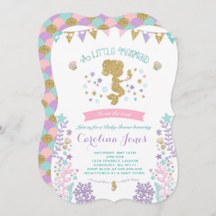 Invitación a la sirena Baby Shower Pink Verde azul