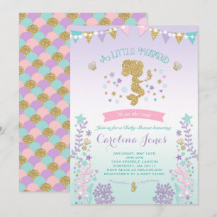 Invitación a la sirena Baby Shower Pink Verde azul
