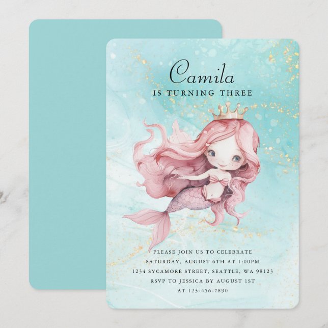 Invitación a la sirena de cumpleaños (Anverso / Reverso)