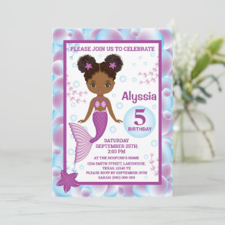 Invitación a la sirena de cumpleaños afroamericana