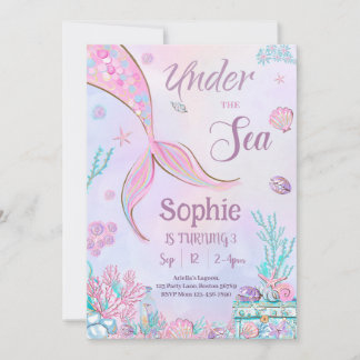 Invitación a la sirena de cumpleaños bajo el mar