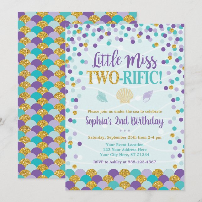 Invitación a la sirena de cumpleaños | Bajo el mar (Anverso / Reverso)