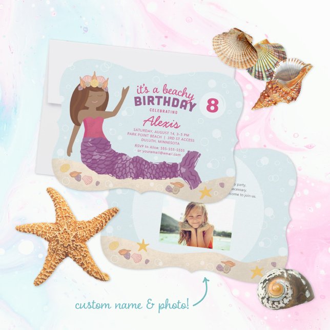 Invitación a la sirena de cumpleaños en la playa m (Subido por el creador)