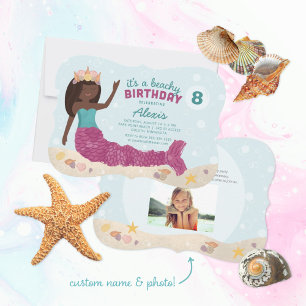 Invitación a la sirena de cumpleaños en la playa V