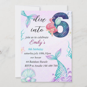 Invitación a la sirena de cumpleaños número 6