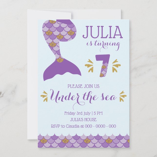 Invitación a la sirena de cumpleaños número 7 (Anverso)