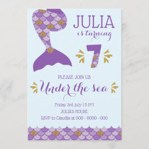 Invitación a la sirena de cumpleaños número 7