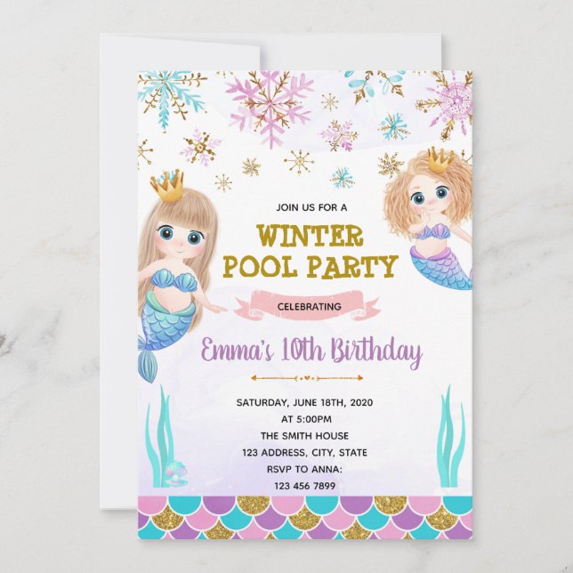 Invitación a la sirena de la piscina de invierno (Anverso)