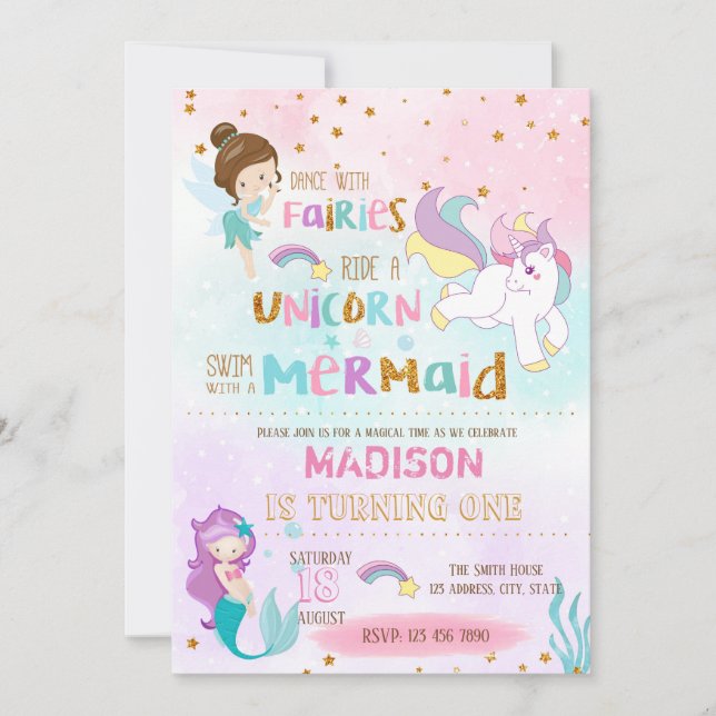 Invitación a la Sirena de unicornio (Anverso)