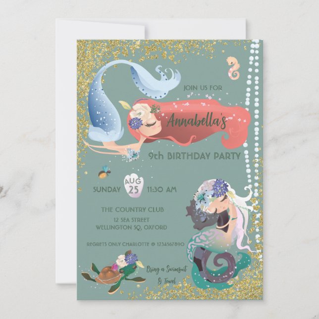 Invitación a la sirena editable (Anverso)