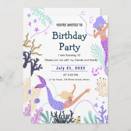 Invitación a la sirena para un cumpleaños bajo el 