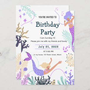 Invitación a la sirena para un cumpleaños bajo el