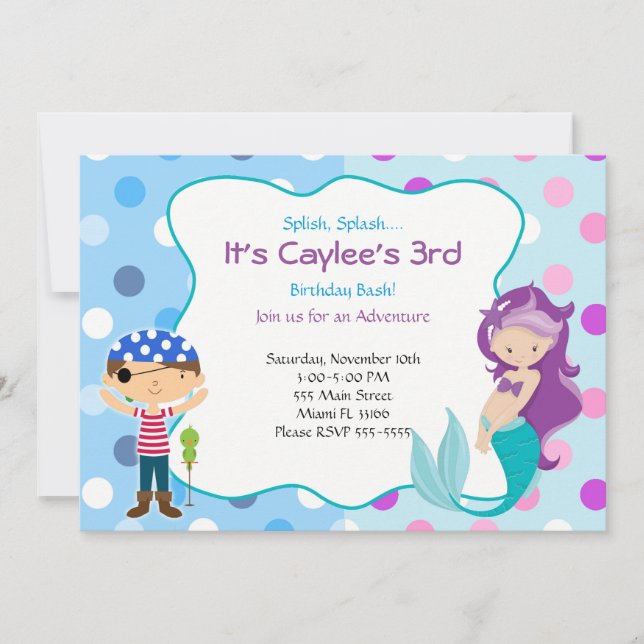 Invitación a la sirena pirata Niños Fiesta de cump (Anverso)