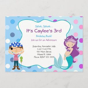 Invitación a la sirena pirata Niños Fiesta de cump