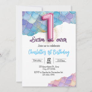 Invitación a la sirena por el primer cumpleaños