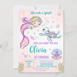 Invitación a la sirena y a la tortuga de cumpleaño