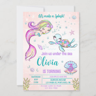 Invitación a la sirena y a la tortuga de cumpleaño