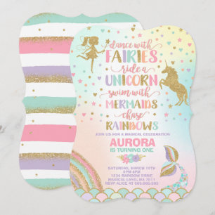 Invitación a la Sirenita De Unicornio Y A Los Años