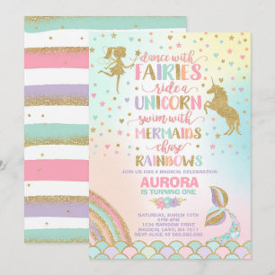 Invitación a la Sirenita De Unicornio Y A Los Años