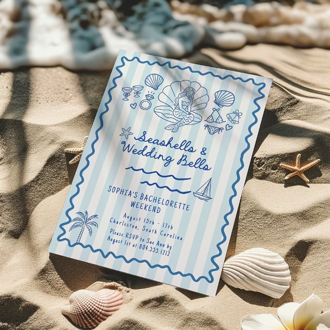 Invitación a la soltera de Seashells Boda Bells (Seashells & Wedding Bells Bachelorette Weekend Invitation )