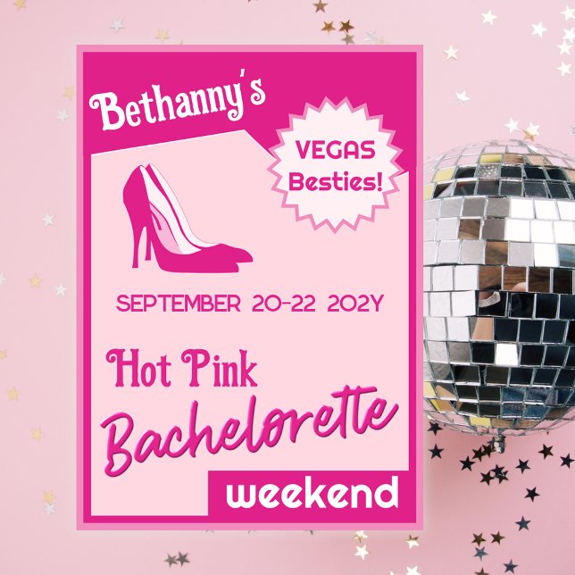 Invitación a la soltera de tacones rosados calient (Hot Pink Bach weekend party. Pack your stilettos!)
