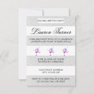 Invitación a la soltera Silver & White Stripes-3x5