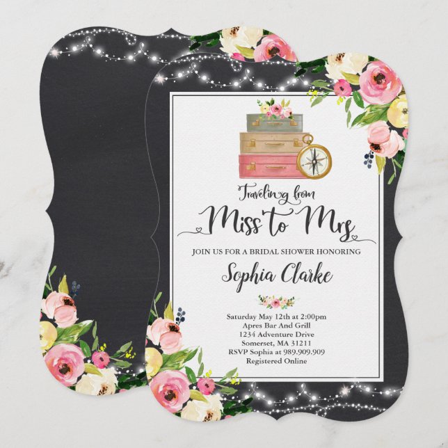 Invitación A La Sra. Floral Para La Ducha De Novia (Anverso / Reverso)