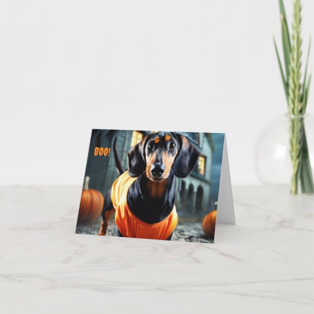 Invitación a la tarjeta Dachshund Halloween (Anverso)
