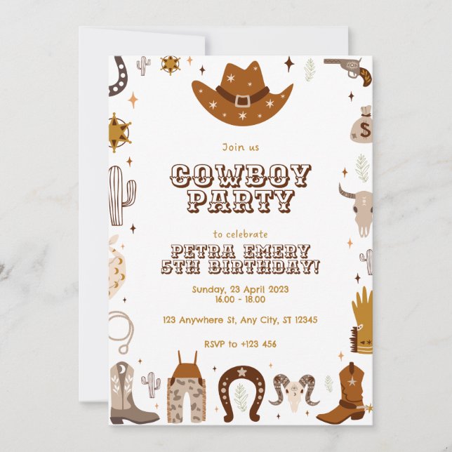 Invitación a la tarjeta de cumpleaños Brown Cute C (Anverso)