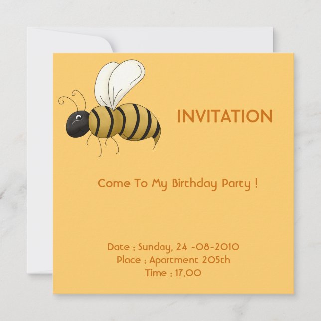 Invitación a la tarjeta de cumpleaños de Bee (Anverso)