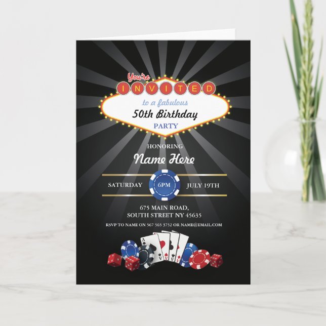 Invitación a la tarjeta de cumpleaños de Las Vegas (Anverso)