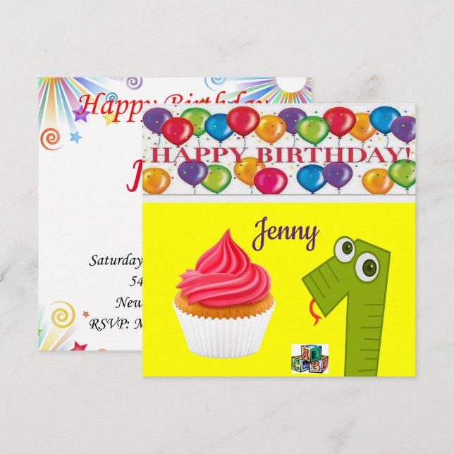 Invitación a la tarjeta de cumpleaños feliz de un  (Anverso / Reverso)