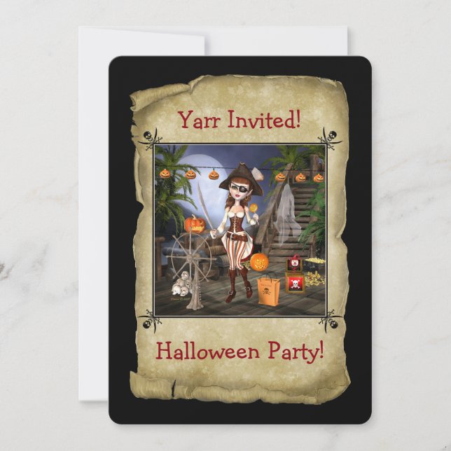 Invitación a la tarjeta de fiesta de Chica pirata  (Anverso)