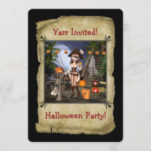 Invitación a la tarjeta de fiesta de Chica pirata