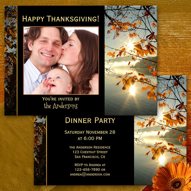 Invitación a la tarjeta de fotos del Día de Acción (A multi purpose card/invitation for Happy Thanksgiving wishes with your own favorite photo)