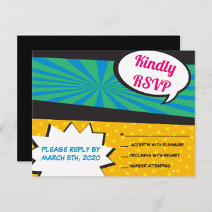 Invitación a la TARJETA DE RESPUESTA POP ART Bat M