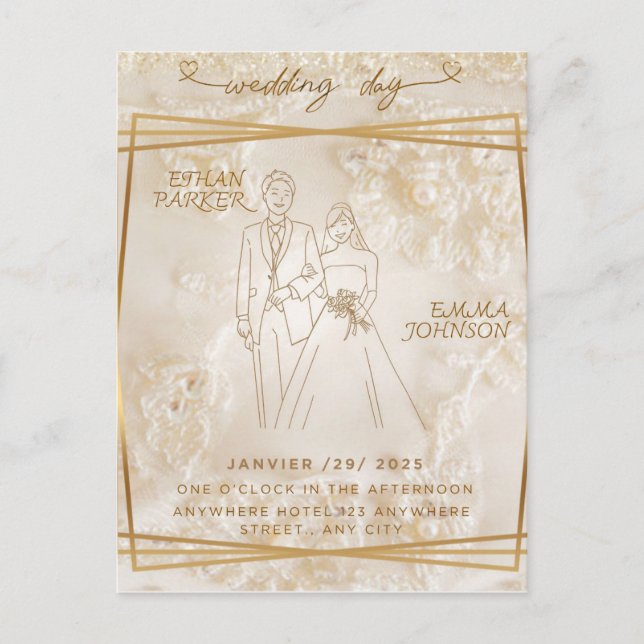 Invitación a la tarjeta del día de boda (Anverso)
