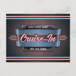 Invitación a la tarjeta postal de crucero con neón