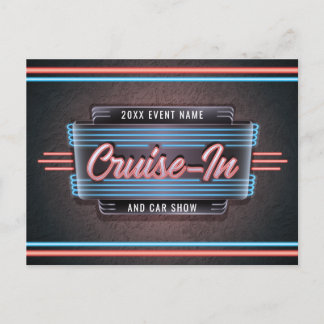 Invitación a la tarjeta postal de crucero con neón