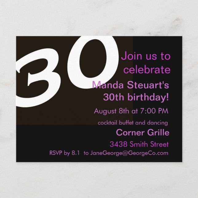 Invitación a la tarjeta postal de cumpleaños por t (Anverso)