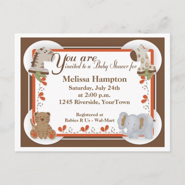 Invitación a la tarjeta postal Safari Baby Shower (Anverso)