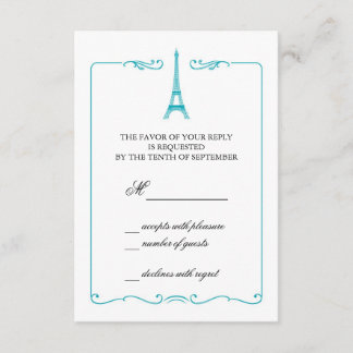 Invitación a la tarjeta RSVP de la Torre Eiffel El