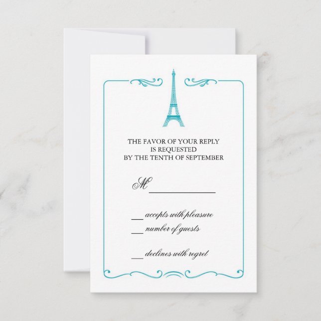 Invitación a la tarjeta RSVP de la Torre Eiffel El (Anverso)