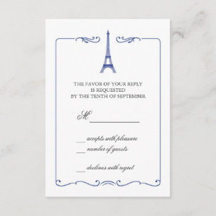 Invitación a la tarjeta RSVP de la Torre Eiffel El